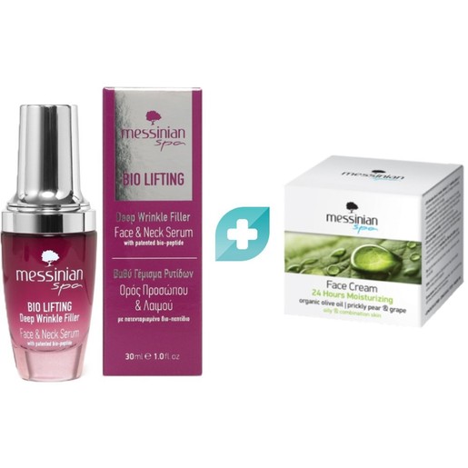 Messinian Spa Promo Face Cream 24h Moistrurizing Organic Olive Oil Prickly Pear & Grape 50ml & Δώρο Bio Lifting Deep Wrinkle Filler Face & Neck Serum 30ml