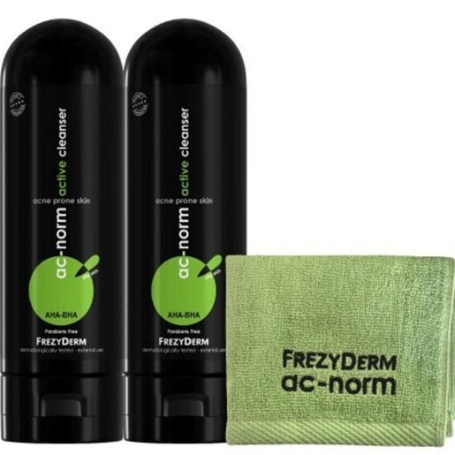 Frezyderm Promo Ac-Norm Active Cleanser for Acne Prone Skin 2x200ml & Δώρο Antibacterial Face Towel 1 Τεμάχιο