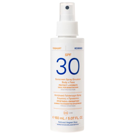Korres Yoghurt Sunscreen Spray Emulsion Face & Body Spf30 for Sensitive Skin 150ml