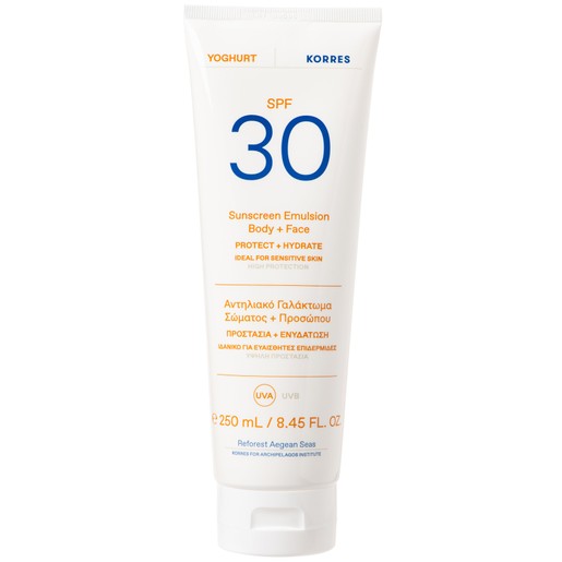 Korres Yoghurt Sunscreen Emulsion Face & Body Spf30 for Sensitive Skin 250ml Korres Yoghurt Sunscreen Emulsion Face & Body Spf30 for Sensitive Skin 250ml