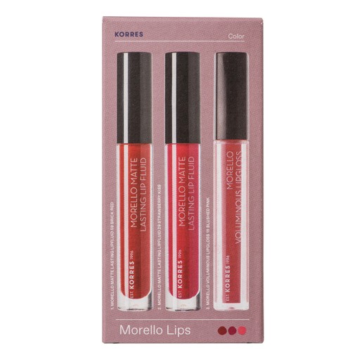 Korres Promo Morello Matte Lip Fluid No52 Poppy Red & No29 Strawberry Kiss 2x3.4ml & Voluminous Lipgloss No16 Blshed Pink 4ml Korres Promo Morello Matte Lip Fluid No52 Poppy Red & No29 Strawberry Kiss 2x3.4ml & Voluminous Lipgloss No16 Blshed Pink 4ml