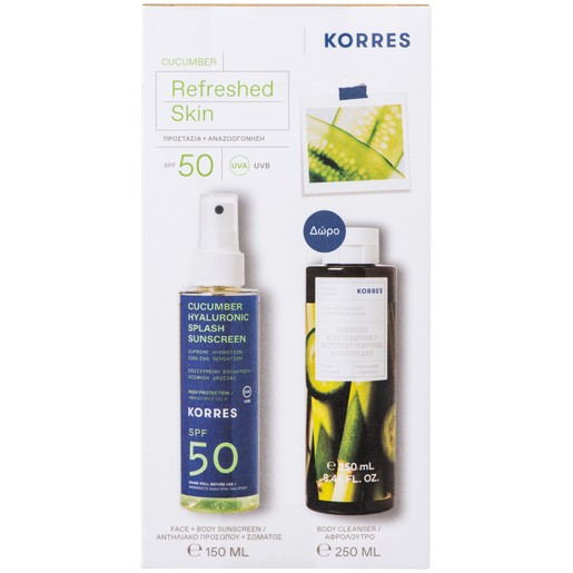 Korres Promo Refreshed Skin Cucumber Hyaluronic Splash Sunscreen Spf50, 150ml & Δώρο Renewing Body Cleanser Cucumber Bamboo 250ml