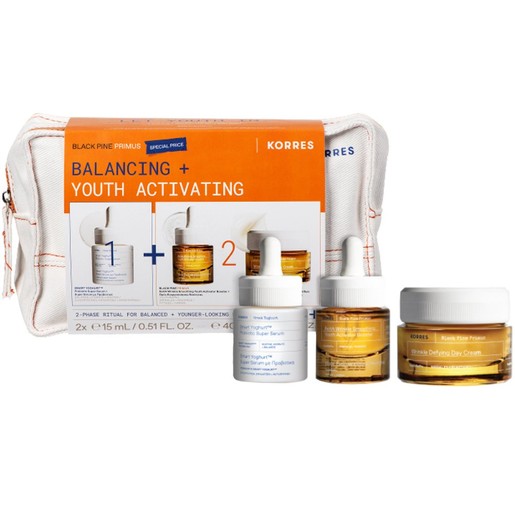 Korres Promo Greek Yoghurt Smart Probiotic Super Serum 15ml & Black Pine Primus 6xHA Wrinkle Smoothing Youth Activator Booster 15ml & Black Pine Primus Wrinkle Defying Face Day Cream 40ml
