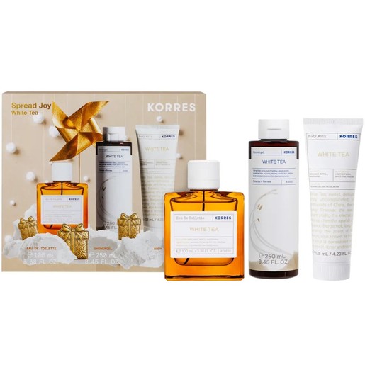 Korres Eau De Toilette White Tea 100ml & Cleanse & Renew Shower Gel 250ml & Body Milk 125ml