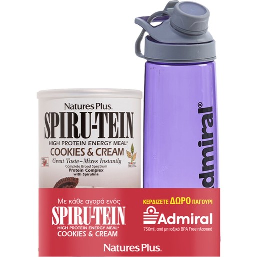 Natures Plus Πακέτο Προσφοράς Spiru-Tein High Protein Energy Meal Cookies & Cream 525g & Δώρο Admiral Παγούρι 750ml Natures Plus Πακέτο Προσφοράς Spiru-Tein High Protein Energy Meal Cookies & Cream 525g & Δώρο Admiral Παγούρι 750ml