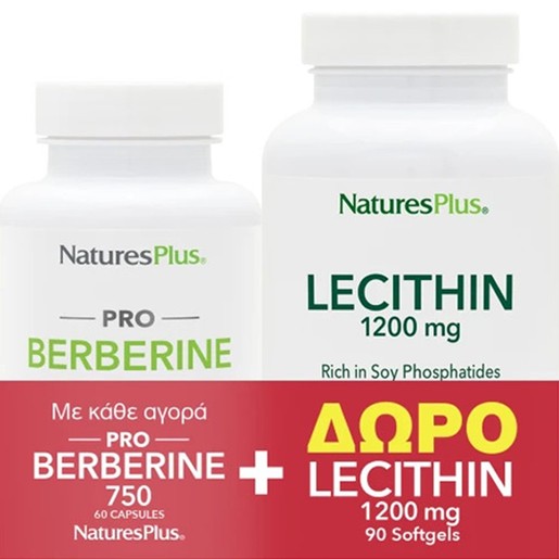 Natures Plus Promo Pro Berberine 750mg, 60caps & Δώρο Lecithin 1200mg, 90 Softgels