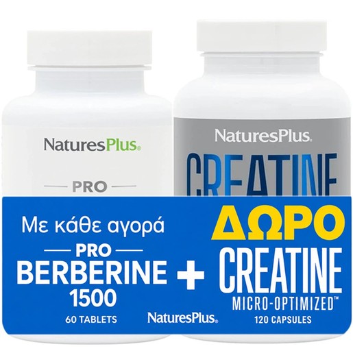 Natures Plus Promo Pro Berberine 1500mg, 60tabs & Δώρο Creatine Micro-Optimized 120caps