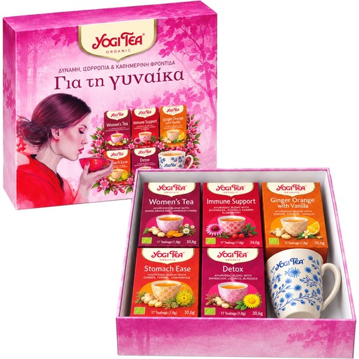 Yogi Tea Promo Women\'s Tea (17x1.8g) & Immune Support (17x1.8g) & Ginger Orange (17x1.8g) & Stomach Ease (17x1.8g) & Detox (17x1.8g) & Δώρο Ceramic Mug 1 Τεμάχιο