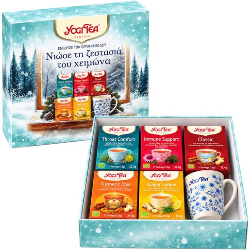 Yogi Tea Promo Teabags Throat Comfort (17x1,9g) & Immune Support (17x1,8g) & Classic Chai (17x2,2g) & Turmeric Chai (17x2,0g) & Ginger Lemon (17x1,8g) & Δώρο Ceramic Mug 1 Τεμάχιο