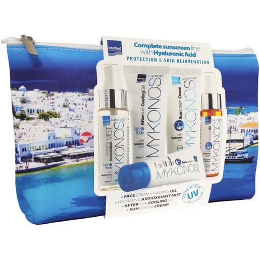 Luxurious Mykonos Complete Sunscreen Line with Hyaluronic Acid for Protection & Rejuvanation Luxurious Mykonos Complete Sunscreen Line with Hyaluronic Acid for Protection & Rejuvanation