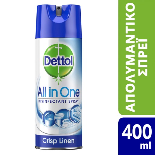 Dettol All In One Spray Crisp Linen Απολυμαντικό Σπρέι για Σκληρές & Μαλακές Επιφάνειες 400ml Dettol All In One Spray Crisp Linen Απολυμαντικό Σπρέι για Σκληρές & Μαλακές Επιφάνειες 400ml