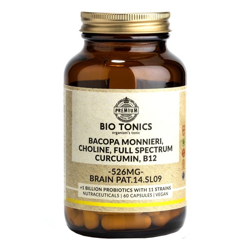 Bio Tonics Bacopa Monnieri, Choline, Full Spectrum Curcumin, B12, 60caps