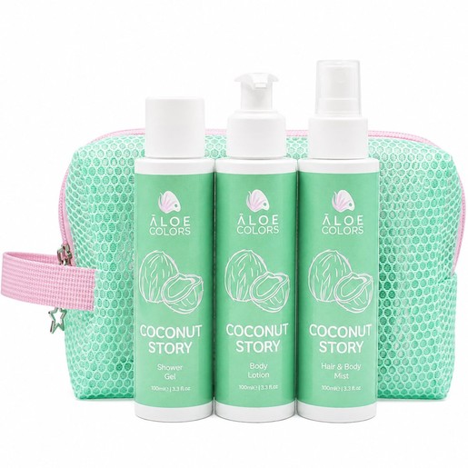Aloe Colors Promo Cococnut Story Shower Gel 100ml & Body Lotion 100ml & Hair & Body Mist & Δώρο Νεσεσέρ 1 Τεμάχιο