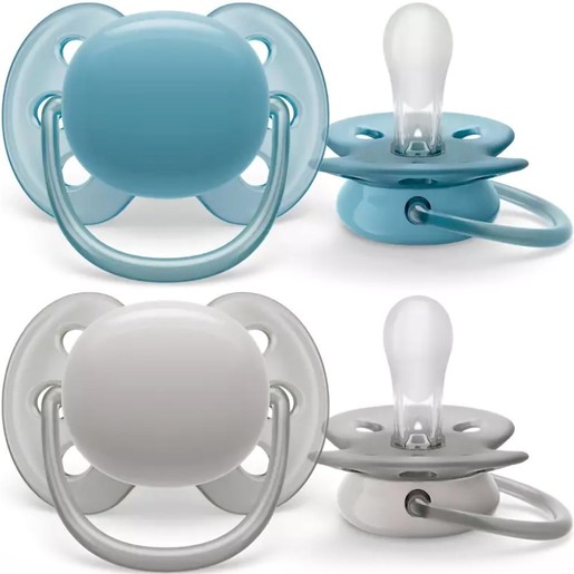 Philips Avent Ultra Soft Silicone Soother 6-18m Μπλε - Γκρι 2 Τεμάχια, Κωδ SCF091/34