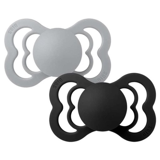 Bibs Supreme Silicone Soother 6m+ 2 Τεμάχια - Cloud / Black
