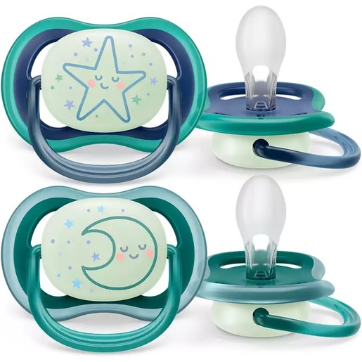 Philips Avent Ultra Air Nighttime Silicone Soother 6-18m Πετρόλ - Μωβ 2 Τεμάχια, Κωδ SCF376/13