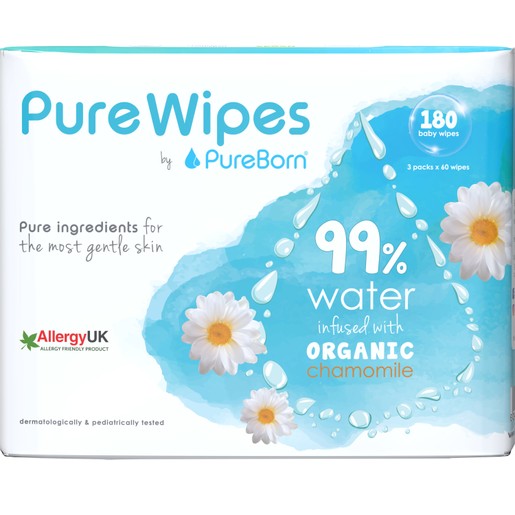 PureBorn Organic Wet Wipes Infused with Chamomile 180 Τεμάχια (3x60 Τεμάχια)