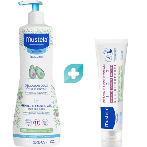 Mustela Promo Gentle Cleansing Gel for Hair - Body 500ml & Vitamin Barrier Cream 50ml