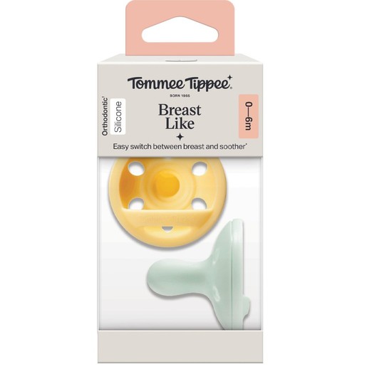 Tommee Tippee Breast Like Orthodontic Silicone Soother 0-6m+, 2 Τεμάχια - Κίτρινο / Τιρκουάζ