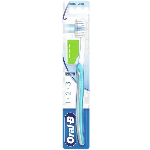 Oral-B 123 Indicator Medium Toothbrush 40mm 1 Τεμάχιο - Γαλάζιο / Λαχανί