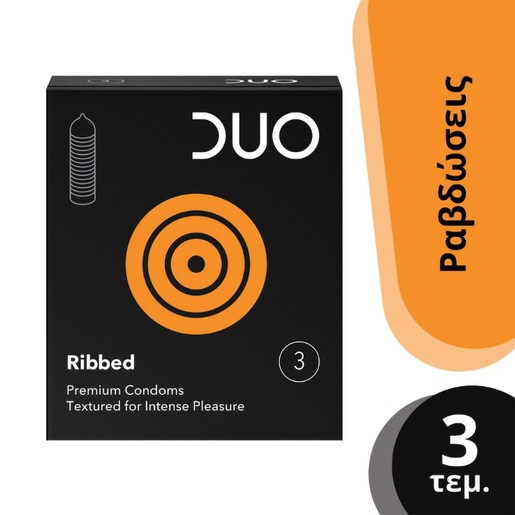 Duo Ribbed Condoms 3 Τεμάχια