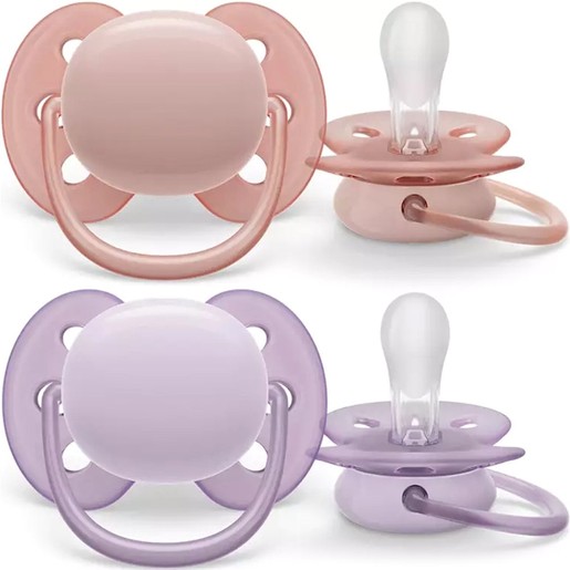 Philips Avent Ultra Soft Silicone Soother 6-18m Σομόν - Μωβ 2 Τεμάχια, Κωδ SCF091/31
