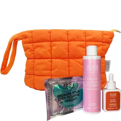 Aloe Colors Promo Skincare Bag Glow With Vitamin C Glow Drops Serum 50ml & Milky Cloud Toner 200ml & Eye Patces Set 1 Τεμάχιο & Δώρο Νεσεσέρ 1 Τεμάχιο