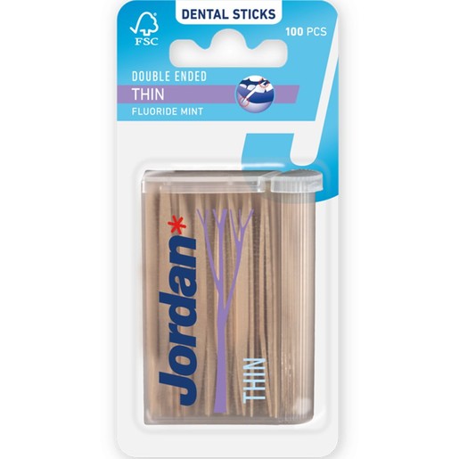 Jordan Thin Double Ended Dental Sticks 100 Τεμάχια