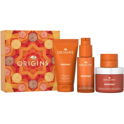 Origins Ginzing Promo Refreshing Scrub Cleaner 50ml & Glow-Boosting Serum 30ml & Energizing Gel Cream With Caffeine & Niacinamide 50ml & Brightening Eye Cream 5ml