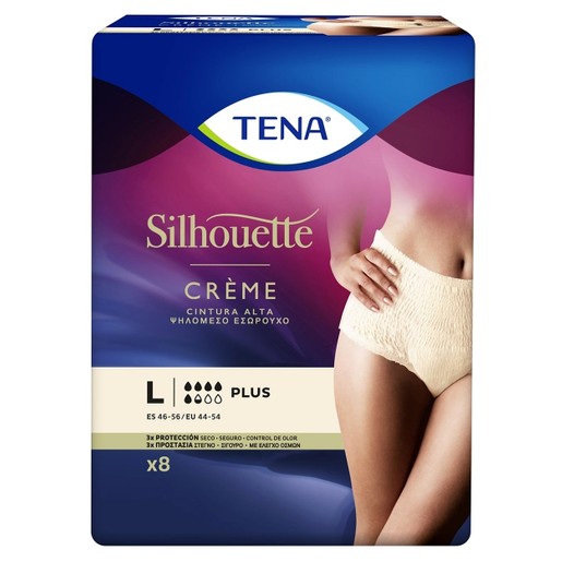 Tena Silhouette Creme Plus Ψηλόμεσο Εσώρουχο για Μέτρια Έως Βαριά Ακράτεια 8 Τεμάχια - Large