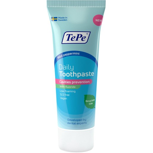 TePe Daily Toothpaste Mild Peppermint Cavities Prevention 75ml