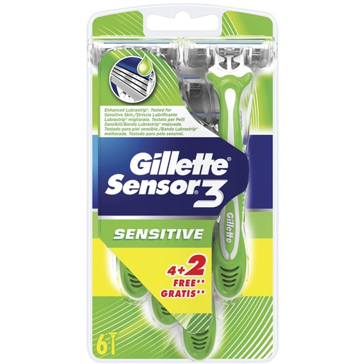 Gillette Sensor 3 Sensitive Ξυραφάκια με 3 Ανεξάρτητες Λεπίδες για Ένα Βαθύ & Άνετο Ξύρισμα 6 Τεμάχια (4+2 Δώρο) Gillette Sensor 3 Sensitive Ξυραφάκια με 3 Ανεξάρτητες Λεπίδες για Ένα Βαθύ & Άνετο Ξύρισμα 6 Τεμάχια (4+2 Δώρο)