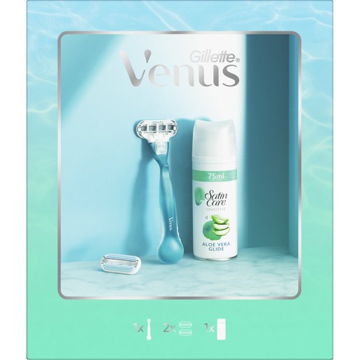 Gillette Promo Venus Smooth Ξυριστική Μηχανή 1 Τεμάχιο & Ανταλλακτικές Λεπίδες 2 Τεμάχια & Satin Care Gel Shaving Gel with Aloe 75ml