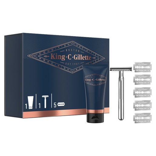 Gillette King C Styling Set Limited Edition with Transparent Shave Gel 150ml, Safety Razor 1 Τμχ, Double Edge Razor Blades 5 Τμχ