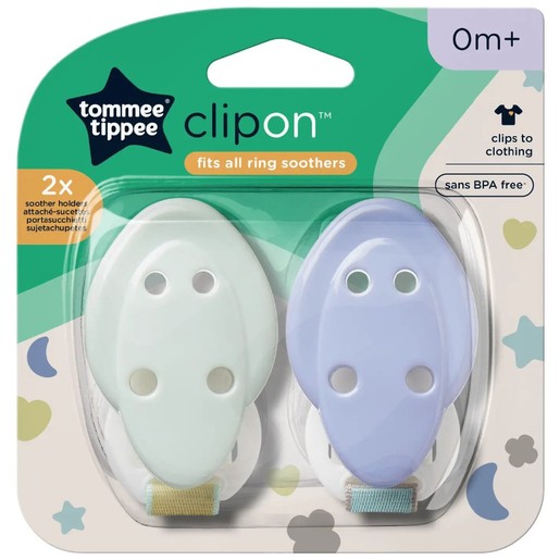 Tommee Tippee Clipon Fits All Ring Soothers 0m+, 2 Τεμάχια