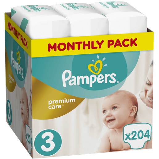 Pampers Premium Care Monthly Pack No3 (5-9kg) 204 πάνες, μόνο 0,21€ / πάνα Pampers Premium Care Monthly Pack No3 (5-9kg) 204 πάνες, μόνο 0,21€ / πάνα