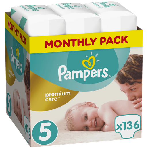 Pampers Premium Care Monthly Pack No5 (11-16kg) 136 πάνες, μόνο 0,33€ / πάνα Pampers Premium Care Monthly Pack No5 (11-16kg) 136 πάνες, μόνο 0,33€ / πάνα