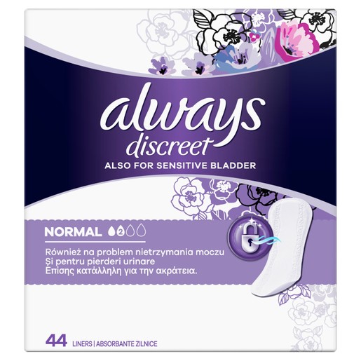 Always Discreet Liners Normal Σερβιετάκια για την Ακράτεια 44 Τεμάχια Always Discreet Liners Normal Σερβιετάκια για την Ακράτεια 44 Τεμάχια