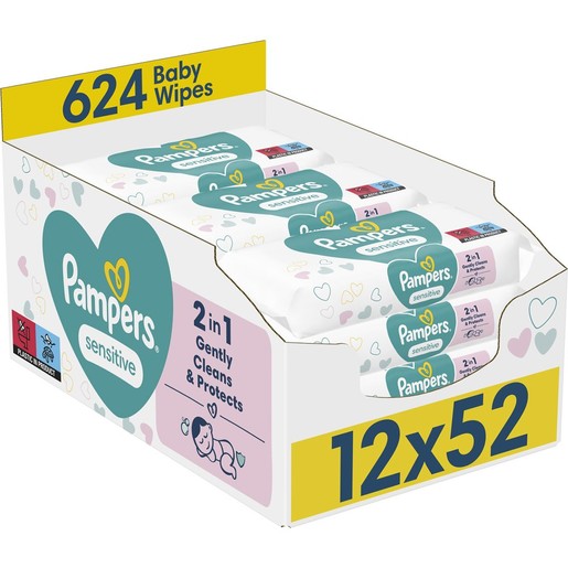 Pampers Sensitive Mothly Pack Baby Wipes 624 Τεμάχια (12x52 Τεμάχια)