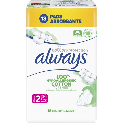 Always Cotton Protection Sanitary Towels Size 2, 18 Τεμάχια