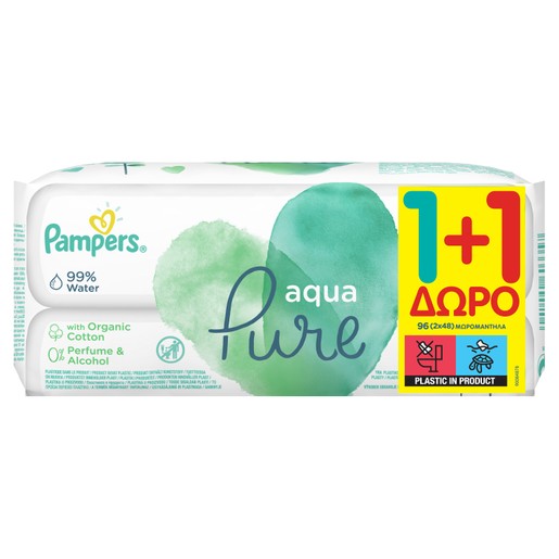 Pampers Πακέτο Προσφοράς Aqua Pure Wipes Μωρομάντηλα από Βιολογικό Βαμβάκι & 99% Καθαρό Νερό 2x48 Baby Wipes 1+1 Δώρο Pampers Πακέτο Προσφοράς Aqua Pure Wipes Μωρομάντηλα από Βιολογικό Βαμβάκι & 99% Καθαρό Νερό 2x48 Baby Wipes 1+1 Δώρο