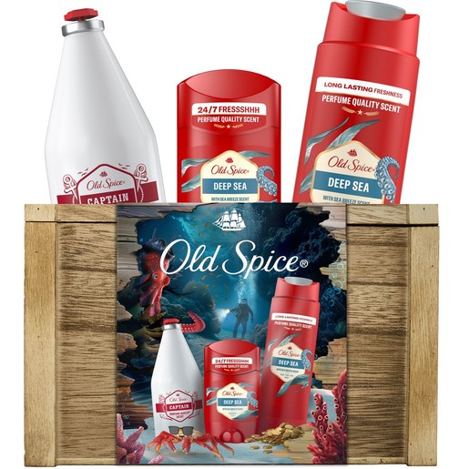 Old Spice Promo Captain After Shave Lotion 100ml & Deodorant Stick 50ml & 3 in 1 Shower Gel & Shampoo 250ml & Reusable Wooden Box 1 Τεμάχιο