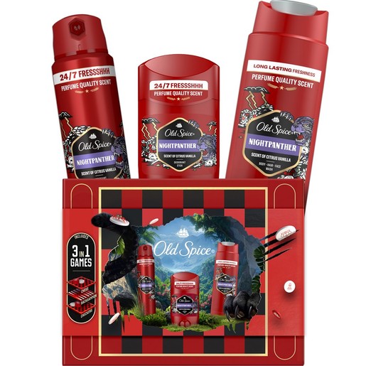 Old Spice Promo Nighpanther For Men Deodorant Body Spray 150ml & Deodorant Stick 50ml & Shower Gel & Shampoo 250ml