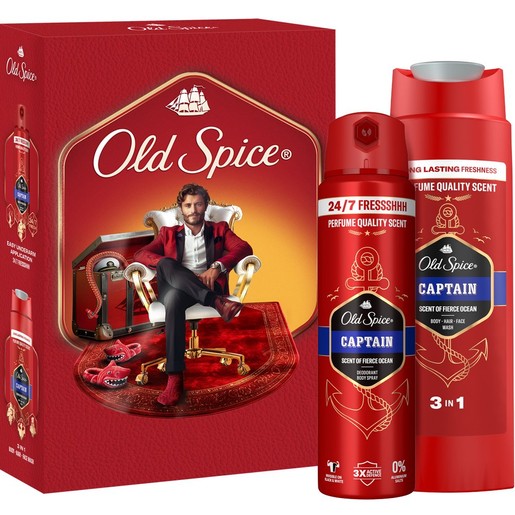 Old Spice Promo Captain Deodorant Body Spray 150ml & 3in1 Shower & Shampoo Gel 250ml