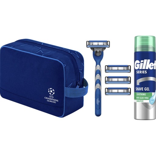 Gillette Promo Champions League Mach 3, 1 Λαβή & 4 Ανταλλακτικά & Series Sensitive Shave Gel 200ml & Νεσεσέρ 1 Τεμάχιο