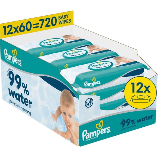 Pampers 99% Water Baby Wipes 720 Τεμάχια (12x60 Τεμάχια)