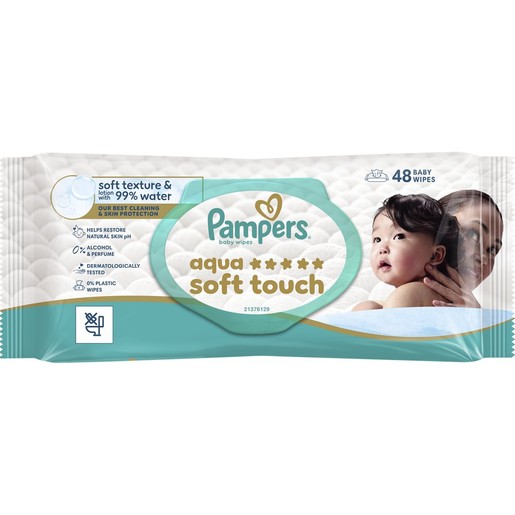 Pampers Aqua Soft Touch Baby Wipes 48 Τεμάχια