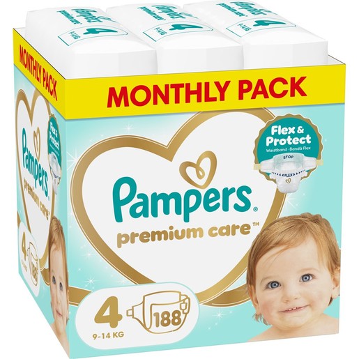 Pampers Premium Care Monthly Pack No4 (9-14kg) 188 Τεμάχια