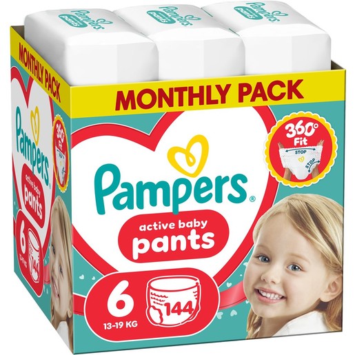 Pampers Active Baby Pants Monthly Pack Νο6 (13-19kg) Πάνες Βρακάκι 144 Τεμάχια