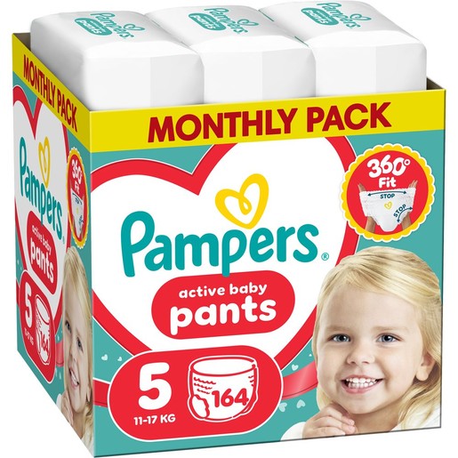 Pampers Active Baby Pants Monthly Pack Νο5 (11-17kg) Πάνες Βρακάκι 164 Πάνες